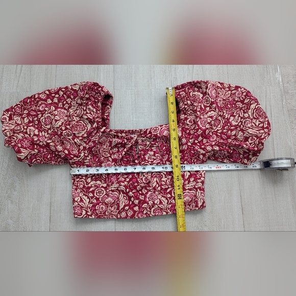 Japna Women's Floral Smocked Crop puff sleeve top Top Blouse Size M - Picture 11 of 12